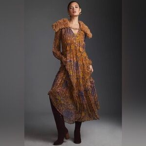 Anthropologie marias yellow floral chifffon maxi dress